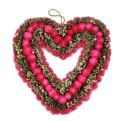 Northlight 13" Pink Flowers, Berries and Twig Heart Artificial Spring Wreath - Unlit