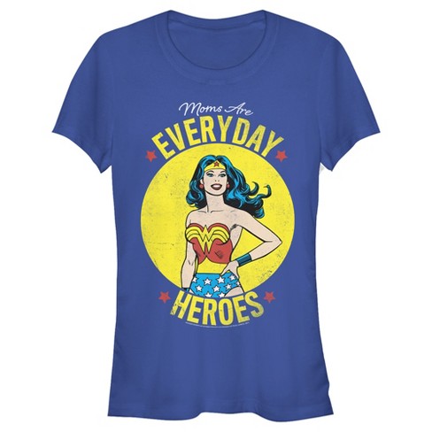 Junior's Women Wonder Woman Moms Are Everyday Heroes T-shirt - Royal ...