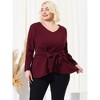 Agnes Orinda Women's Plus Size Work Long Sleeves Fashion Belted Knot Tie Knit Blouses - 2 of 4