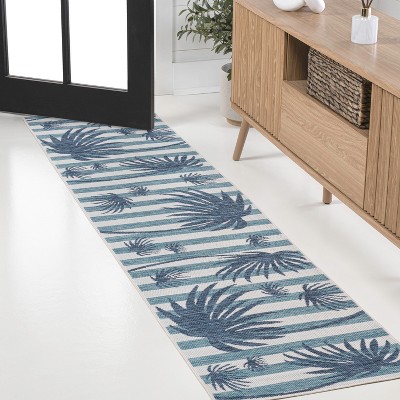 JONATHAN Y Veronica Classic Beach Stripe and Palm Leaf Indoor/Outdoor Area Rug