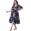 Agnes Orinda Women's Plus Size V Neck Ruffle Short Sleeves Wrap Belt Summer Floral Flowy A Line Maxi Dress - 3 of 4