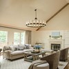 PAKOKULA Farmhouse 20 light Black Wagon Wheel Rustic Chandelier with Clear Glass Shade & Rattan Accents for Dinning Room - 3 of 4