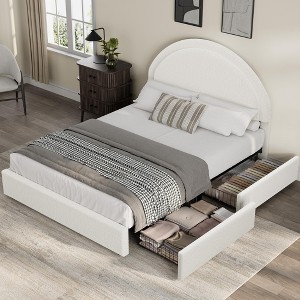 Bed Frame with Storage Drawers, Upholstered Boucle Platform Bed with Round Headboard, Heavy Duty & Noise Free, No Box Spring Needed - 1 of 4