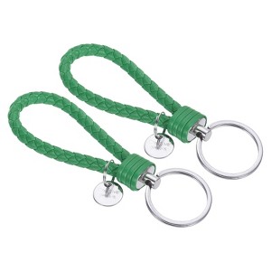 Unique Bargains Braided PU Leather Wallet Keychain with Stainless Steel Key Rings 2 Pcs - 1 of 3