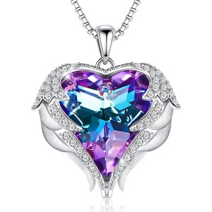 Angel Wings & Heart Necklace with Birthstone, Silver/Gold Tone Jewelry Gift for Women White-02-Feb. Amethsy Purple Birthstone - 1 of 4