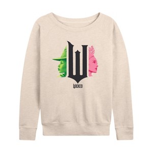 Women's - Wicked - Elphaba and Glinda Logo Lightweight French Terry Wide Neck Long Sleeve Shirt - 1 of 4