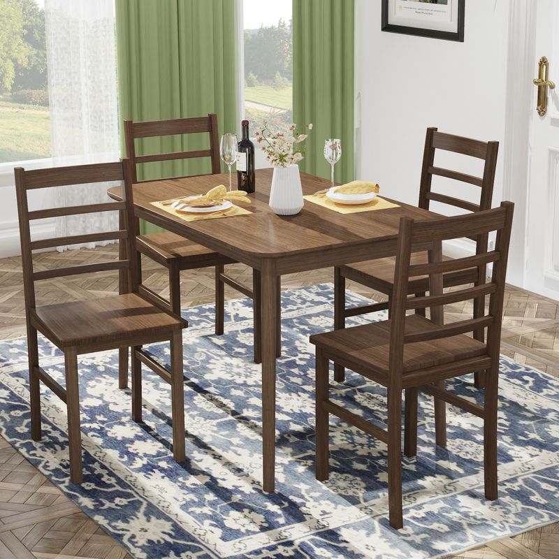 Costway Dining Chair Set of 4 Modern Kitchen Wood Chairs W/ Solid Rubber Wood Structure, 4 of 10