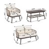 4-Piece Outdoor Patio Seating Set, Cushioned Seating with Acacia Table, Steel Frame Chairs with Woven Rope U-Shaped Backrest-Coolbibila - 4 of 4