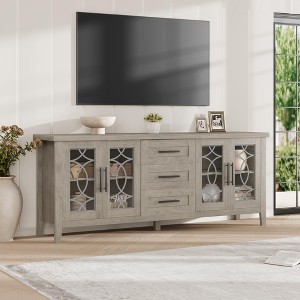63" Farmhouse TV Stand for 70" TVs, Rustic Entertainment Center with Glass Doors, 2 Cabinets & 3 Drawers - 1 of 4