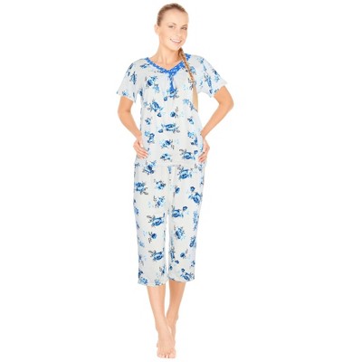 JEFFRICO Pajamas For Women Capri Set Sleepwear Soft Pajamas Short Sleeve Pajama Sleepshirt With Capri Pants