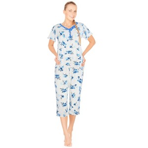 JEFFRICO Pajamas For Women Capri Set Sleepwear Soft Pajamas Short Sleeve Pajama Sleepshirt With Capri Pants - 1 of 4