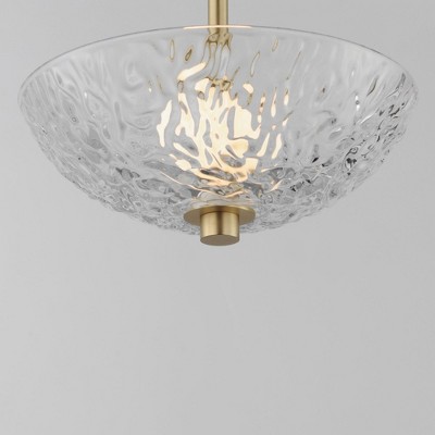 Satin Brass LED Pendant Light with Textured Clear Glass Bowl