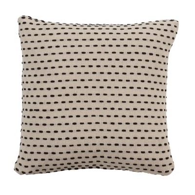 Beige and Black Stitch Line Design Down-Filled Throw Pillow