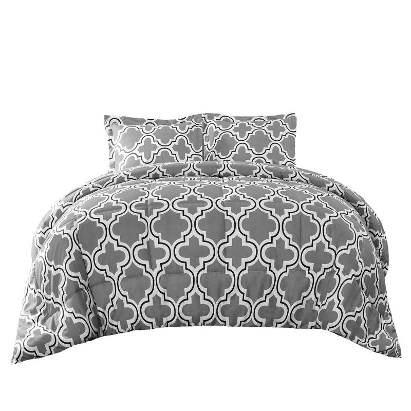 Modern Trellis Geometric Wrinkle-Resistant Down Alternative 3-Piece Comforter Set by Blue Nile Mills, 5 of 6