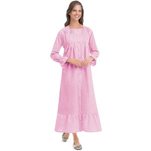Collections Etc Elegant, Lightweight Lace Trim & Pintuck Cotton Robe - 1 of 4