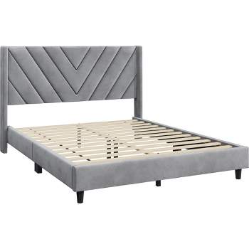 Yaheetech Upholstered Platform Bed Frame with Wooden Slat Support
