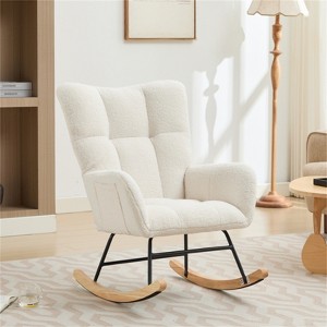 Nursery Rocking Chair, Upholstered Glider Rocker with High Backrest, Accent Reading Chair, Comfy Armchair, Recliner Chair for Bedroom Living Room - 1 of 4