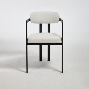 Lirago 20" Wide Modern Mid Century Beige Upholstered Dining Chairs with Black Metal Legs(Set of 2) - 1 of 4