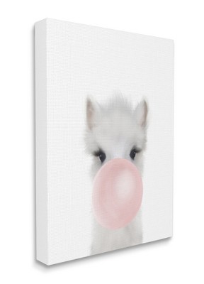 Stupell Industries Baby Woodland Alpaca with Pink Bubble Gum