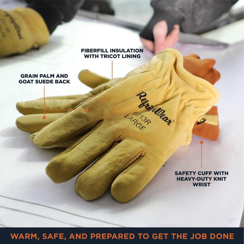 RefrigiWear Warm Fleece Lined Fiberfill Insulated Pigskin Leather Gloves, 3 of 7