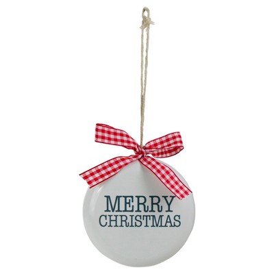 Northlight 4.5" White and Red Merry Christmas Ornament with a Bow