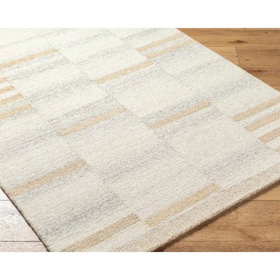 Ivory and Tan Handmade Wool 8' x 10' Tufted Striped Rug