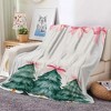 1-Pack Soft Flannel Christmas Tree Blanket with Pink Bows & Pine Cone Pattern, Green & White Bedspread, Christmas Gift. - 2 of 4