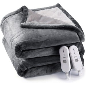 Dual Control Heated Throw Blanket Queen Size - Flannel Electric Blanket with 4 Heat Settings, 10H Timer & ETL Safety Certification,gray - 1 of 4