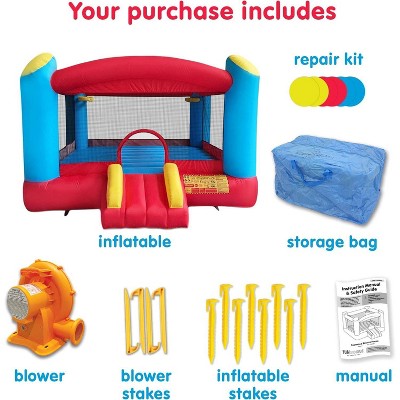 Enormous Red and Blue Inflatable Bounce House with Double Basketball Hoops