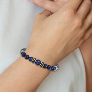 Chisel Stainless Steel Antiqued and Polished Blue Tiger's Eye Beads Blue Leather 8.25" Bracelet - 1 of 4