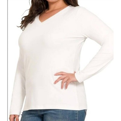 Women's Back to Basic V-Neck Long Sleeve Tee - Plus - ZENANA