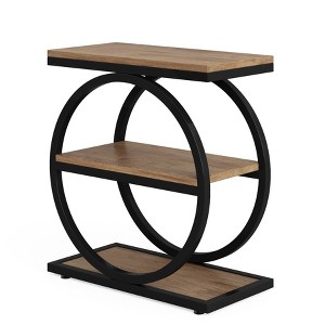Tribesigns 3-Tier Narrow End Table, Wood Side Table with Black Metal Frames, Industrial Slim Nightstand and Bedside Table - 1 of 4