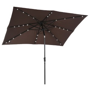 Sapphtopaz 9×7Ft Patio Umbrella Beach Umbrella LED Lighted Sun Shades with Crank and Tilt 8 Sturdy Ribs for Garden, Beach, Deck, Backyard - 1 of 4
