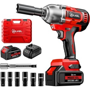 SILVEL Cordless Impact Wrench, MAX 650N.M Brushless Impact Wrench 1/2 inch, 4.0Ah Battery, 6 Sockets, 3300RPM Impact Driver wih Fast Charger - 1 of 4