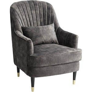 55 Downing Street Austen Charcoal Gray Velvet Tufted Armchair with Pillow - 1 of 4