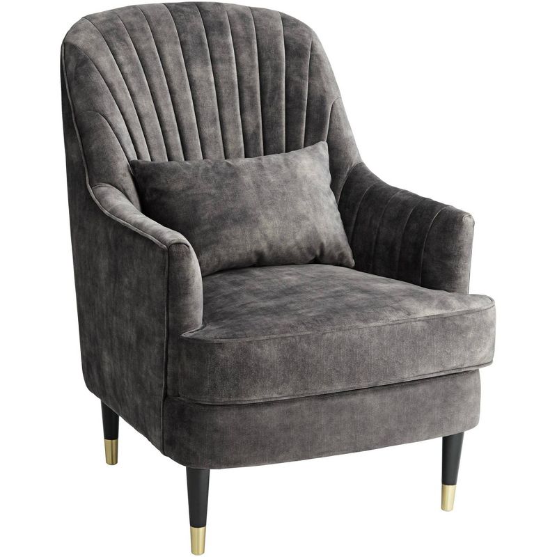 55 Downing Street Austen Charcoal Gray Velvet Tufted Armchair with Pillow, 1 of 10