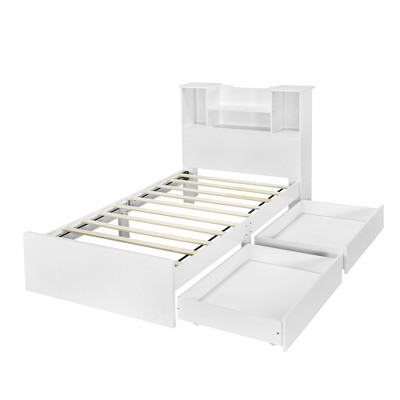 YOOCOZZ Twin Platform Bed Frame with 4 Open Shelves and 2 Drawers
