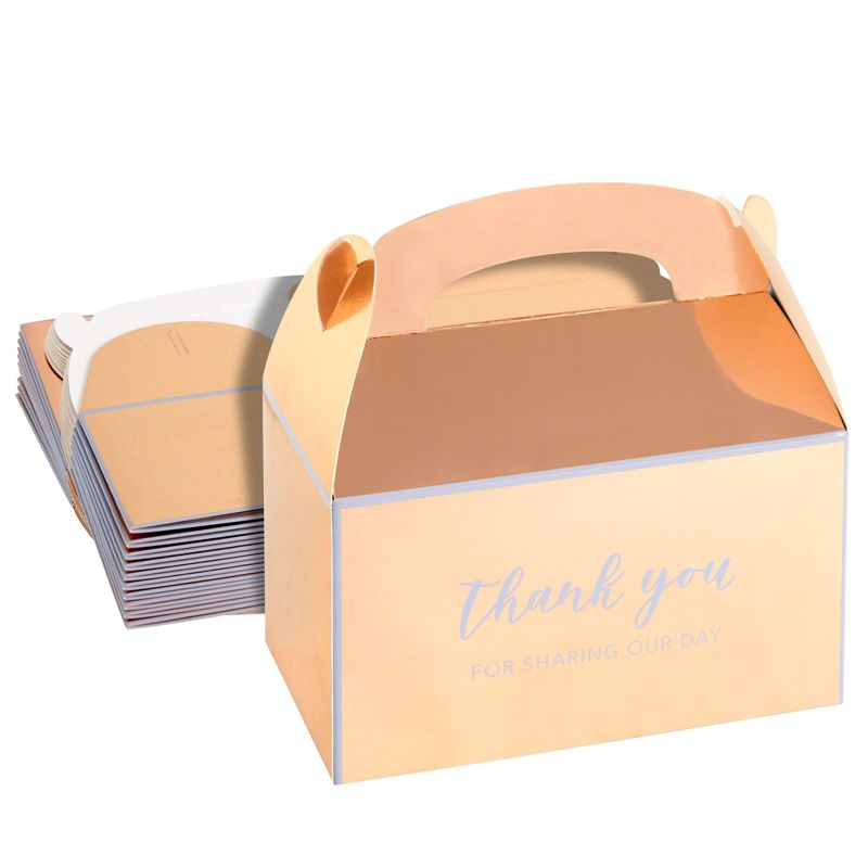 Sparkle and Bash 24 Pack Rose Gold Thank You Party Favor Gable Gift Boxes for Wedding, Birthday Party, 6.25 x 3.5 x 3.5 In, 1 of 9