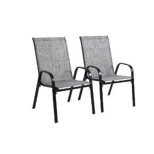 2 Piece Patio Chairs,Outdoor Camping Chairs with Breathable Textilene Fabric,Set of 2 Chairs with Armrest High Backrest for Garden,Space Saving( Grey) - 1 of 4