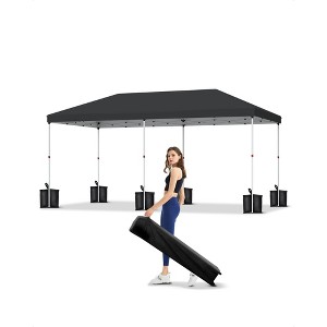 10x20 Pop Up Canopy - 1 Min Setup, 3 Height Adjustments w/Sandbags, UV Protection for Camping, Beach, Parties(Black) - 1 of 4