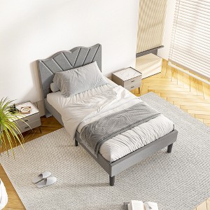 APRILSOUL Twin Size Modern Platform Bed Frame with Upholstered Headboard & Wooden Slats - No Box Spring Needed, Easy Assembly,Gray - 1 of 4
