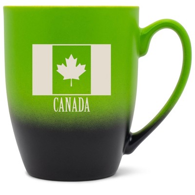 Elanze Designs Canada Canadian Flag 12 Ounce Ceramic Laser-Etched Engraved Drinkware Mug, Green and Black Ombre