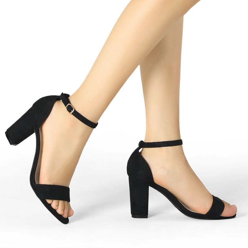 Allegra K Women's Open Toe Ankle Strap Chunky High Heels, 2 of 7