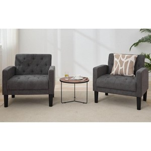 TYBOATLE Tufted Black Leather Accent Chair, Mid-Century Armchair for Office, Living Room, Bedroom - 1 of 4