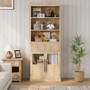 70" Tall Kitchen Pantry Cabinet & Bookcase ¨C Open Shelves, Fluted Drawer & Glass Doors for Kitchen or Living Room - 1 of 4