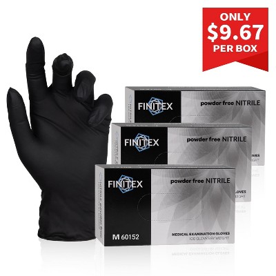 FINITEX Nitrile Disposable Gloves - Black, 100, 300 & 1000 PCS 3.2mil, Powder-Free, Medical & Exam, Food Gloves