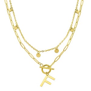 Adornia Tarnish Resistant 14k Gold Plated Confetti And Paperclip Layered Initial Toggle Necklace - 1 of 3