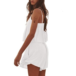 EXLURA Womens Summer Romper Dress 2025 V Neck Spaghetti Strap Pleated Shorts Jumpsuit Beach Vacation Outfits with Pockets - 1 of 4