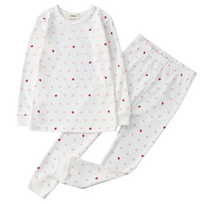 Owlivia Organic Cotton Baby Long Sleeve Pajama Sets, Girl's 2Pc Sleepwear - Pink Hearts