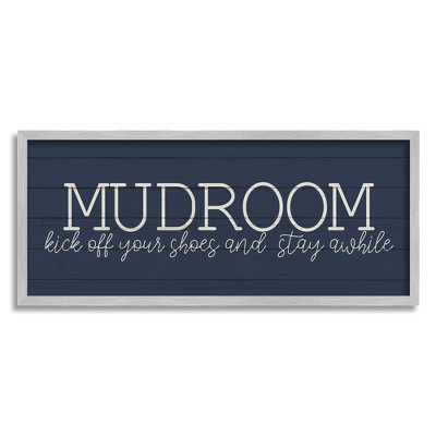 Stupell Industries Mudroom Kick Off Shoes Phrase Rustic Grain Pattern Black Framed Giclee Art